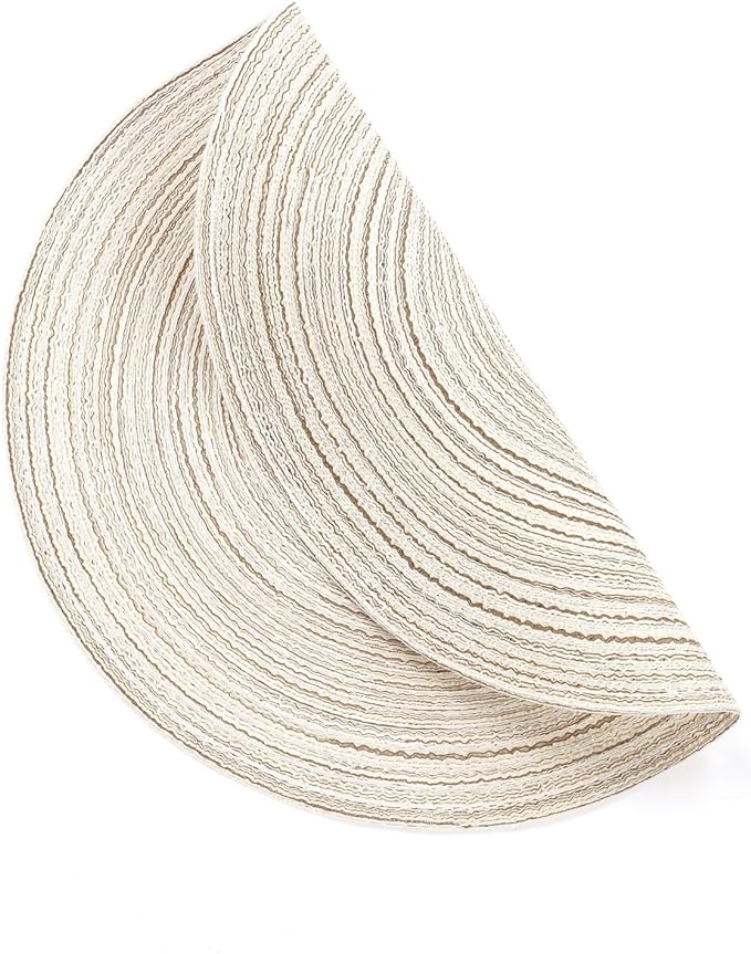 SHACOS Round Braided Placemats Set of 4 Washable Table Placemats Cotton Polyester Place Mats 15 inch Circle Table Mats for Holiday Party (Ivory, 4)