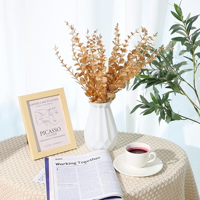 CEWOR 24pcs Eucalyptus Stems Artificial Eucalyptus Leaves Fake Greenery Branches Fake Flowers for Wedding Centerpiece Spring Easter Farmhouse Home Decoration