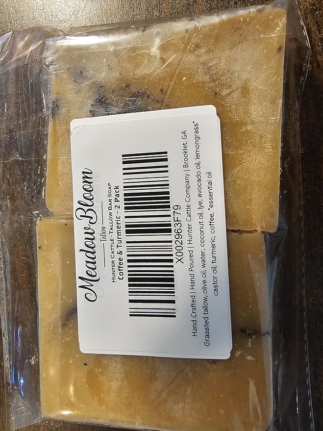 EST'D 2004 HC Meadow Bloom Tallow Bar Soap - Lemongrass, Coffee & Turmeric 2 Pack - Made with All Natural 100% Grass Fed Tallow Handmade Soap Bar - Great for Face or Body Soap