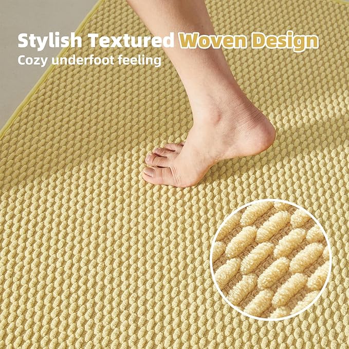 Small Bathroom Rugs, Non Slip Washable Bath Rugs Super Absorbent Bathroom Rug Thin Quick Dry Low Pile Bath Mats, Yellow 12"x12"