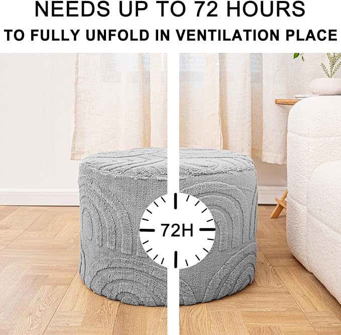 Asuprui Round Ottoman Pouf Ottoman Foot Stool Seat Faux Fur Bean Bag Foot Rest Floor Chair Leg Rest for Living Room, Bedroom or Wedding Gifts 20x20x14 Inches (Quiet Gray)