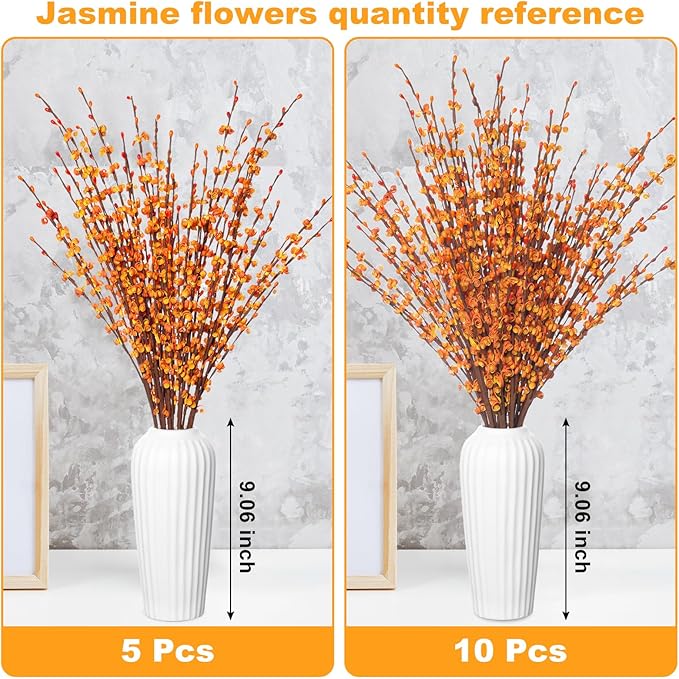 5 Pcs 29.5" Long Fake Fall Flowers Burnt Orange Jasmine Fall Floral Stems for DIY Wedding Bouquets, Thanksgiving, Autumn Home Parties, Xmas Table Centerpieces, Fireplace Vase Decorations
