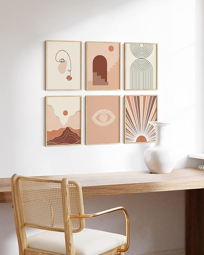 HAUS AND HUES Boho Prints for Wall Decor - Set of 6 Geometric Posters and Bohemian Art Prints Mid Century Wall Art | Aesthetic Bohemian Wall Decor