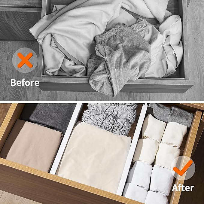 9 Pack Drawer Dividers, 2.36" High, 14.76-22.6" Adjustable Drawer Divider for Clothes, Plastic Dresser Organizer for Bedroom, Closet, Clothes, Office, Kitchen Storage