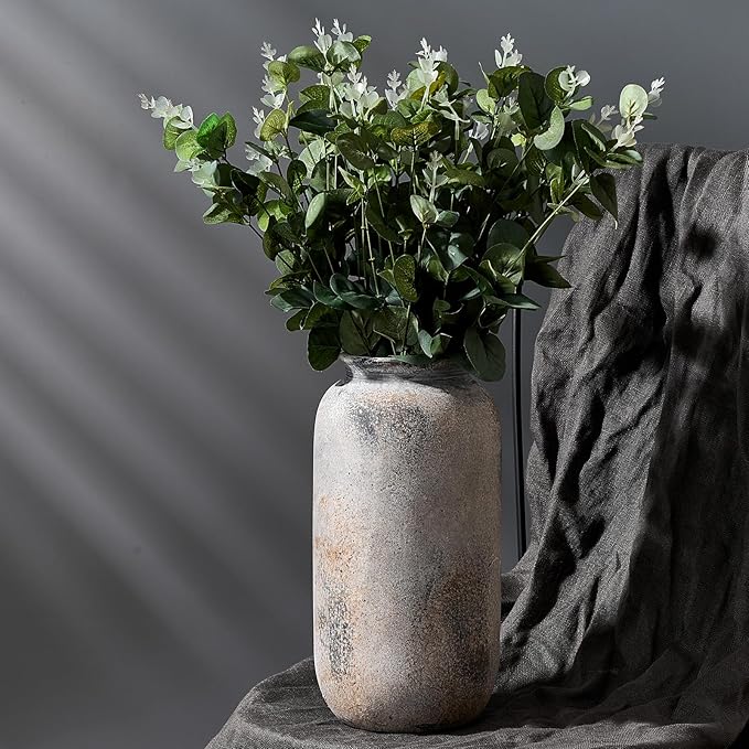 Ceramic Farmhouse Vase for Decor | 11.5 Inch Large Ceramic Rustic Vintage Flower Pottery Vase for Home Countertop, Living Room, Shelf, Centerpiece and Table Deocration, Terra