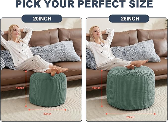 Pouf Ottoman Foot Stools with Foam Small Ottoman for Living Room Corduroy Ottomans Pouf 26x18 Floor Poufs Foot Rest for Chair Dark Green Hassocks and Ottomans