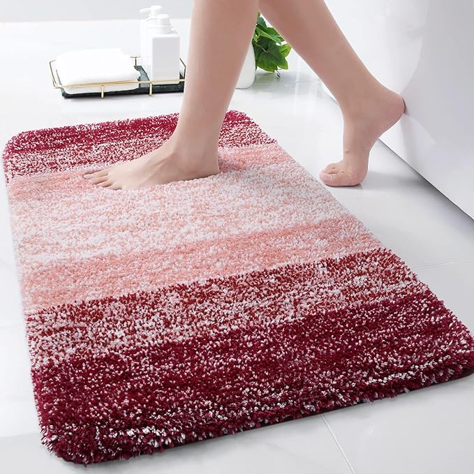 Arotive Microfiber Bathroom Rugs, Shaggy Soft and Absorbent Bath Rug, Non-Slip, Thick Plush Machine Washable Dry Bath Mats for Bathroom, Tub and Shower, 24x16, Burgundy