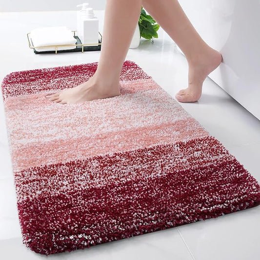 Arotive Microfiber Bathroom Rugs, Shaggy Soft and Absorbent Bath Rug, Non-Slip, Thick Plush Machine Washable Dry Bath Mats for Bathroom, Tub and Shower, 24x16, Burgundy