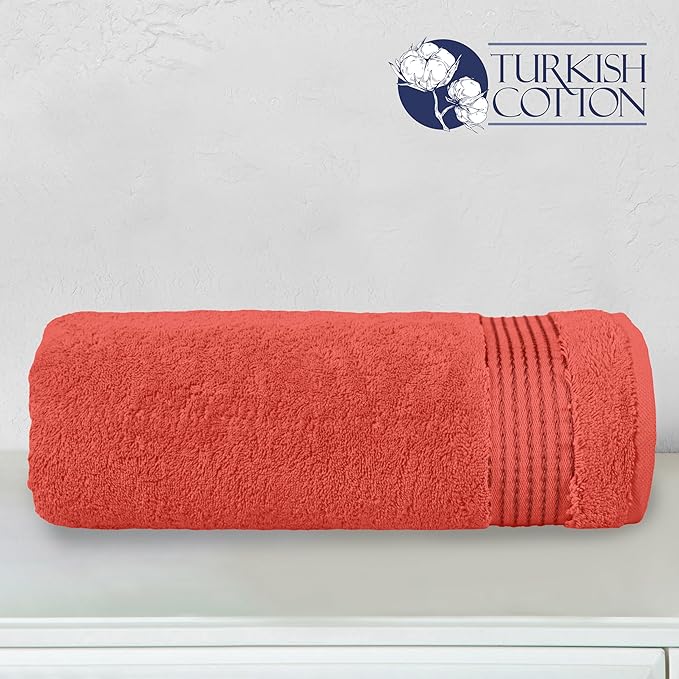 Elegant Comfort Premium Turkish Cotton 1 Piece Jumbo Bath Towel - 35 x 70 inch, Luxurious Hotel Spa Quality 100% Turkish Cotton Large Bath Towel - Highly Absorbent - Soft Bathroom Towel, Coral