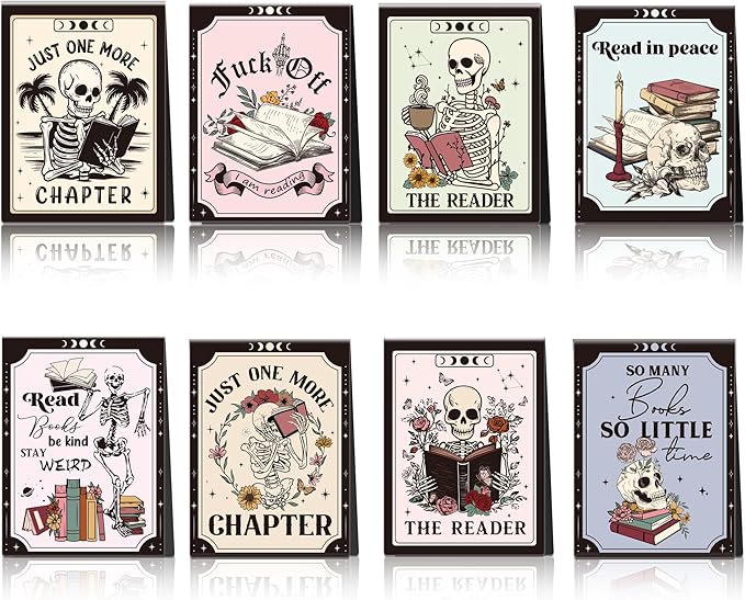 Gothic Skeleton Magnetic Bookmarks: 8 Pcs Funny Skull Magnet Book Mark for Book Lovers Horror Page Marker Clips, Gifts for Reading Women School Office Supplies