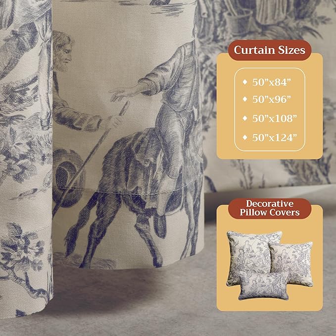 Maison d' Hermine Curtains for Living Room 100% Cotton 124 inch Length Two Panels Light Filtering Toile Curtains for Bedroom Windows with Rod and Loop Pockets (The Miller Paloma Gray, 50" W x 124" L)