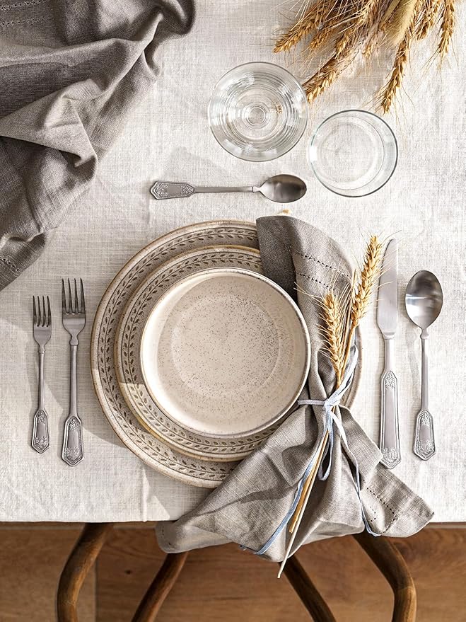 LE TAUCI Dinnerware Sets for 4, Stoneware 12 Piece Ceramic Plates & Bowls | Oven/Dishwasher/Microwave Safe | Ideal for Housewarming | Reactive Beige (10" Plate+8" Dish+27oz Bowl)