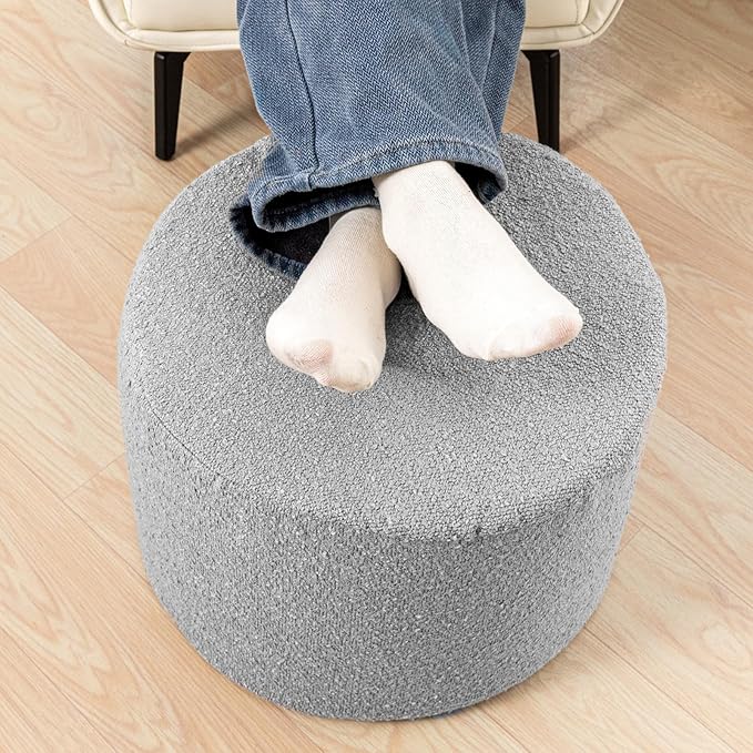 Asuprui Supportive Boucle Ottoman Foot Rest Elevate Your Living Room Decor with Lightweight Pouf Ottoman Filler and Comfort Cover Modern Foam Stuffed Poof Perfect to Rest Your Feet (Gray)