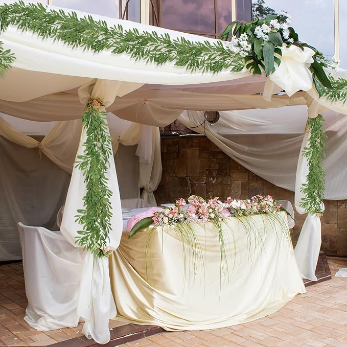 2Pcs Artificial Olive Leaves Garlands 6.2Ft-Fake Hanging Silk Willow Leaves Ivy Vines Faux Bayberry Leaves Twigs Greenery Rattan for Indoor Outdoor Wedding Birthday Party Home Garden Table Decor