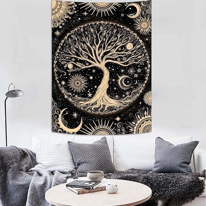 Lunerfex Tree of Life Tapestry Starry Sky Wall Tapestry, Vintage Tapestries for Bedroom Ceiling Tapestries Wall Hanging for Bedroom Living Room Wall Decor Tree-3 60"x80"
