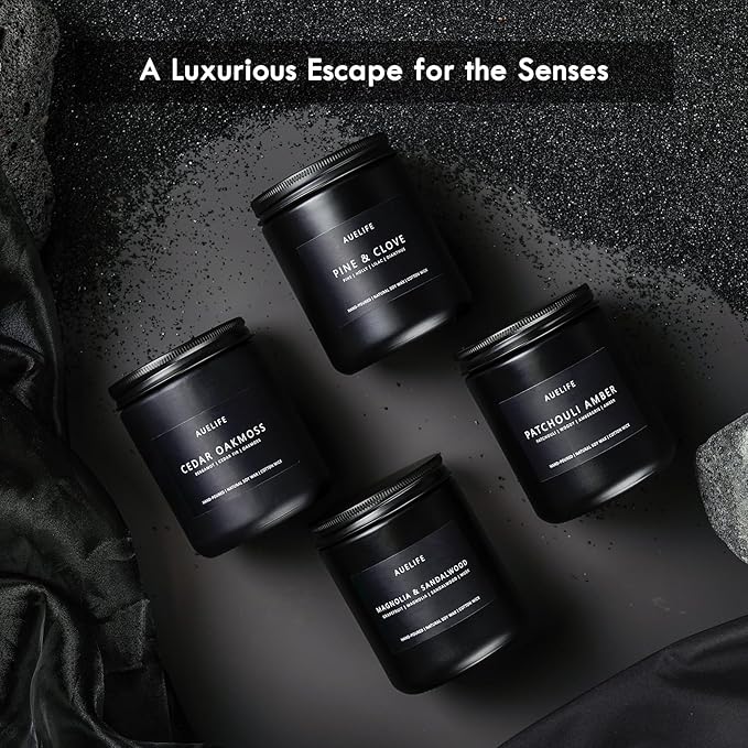 Scented Candles Set | Men Candle Set, Scented Candles for Home, Gifts for Men Aromatherapy Gift Set - 4 Pack Manly Gifts for Dad Fathers Day, Soy Candle of Leather/Smoke & Vanilla/Oak/Lavender