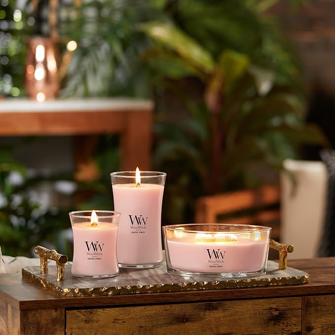 WoodWick Vanilla Sea Salt Scented Medium Hourglass Candle, Crackles as it burns, Ideal for gifting or home décor, 9.7oz