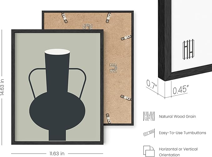HAUS AND HUES Boho Pictures Wall Decor - Mid Century Modern Wall Art, Neutral Aesthetic, Botanical Wall Art Framed, Coral Artwork Wall Decor, Gallery Wall Frame Set (Framed Black 11x14)