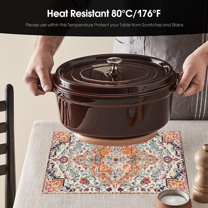 Artoid Mode Boho Vinyl Placemats Set of 4, Washable Non-Slip Woven Plastic PVC Table Mats for Party Kitchen Dining Decor, 12x18 Inch