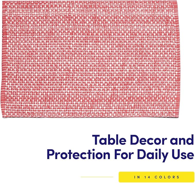Sweet Home Collection 100% Cotton Placemats for Dining Room Rectangle Two Tone Woven Fabric 13" x 19" Soft Durable Table Mat Set, Set of 6, Pink