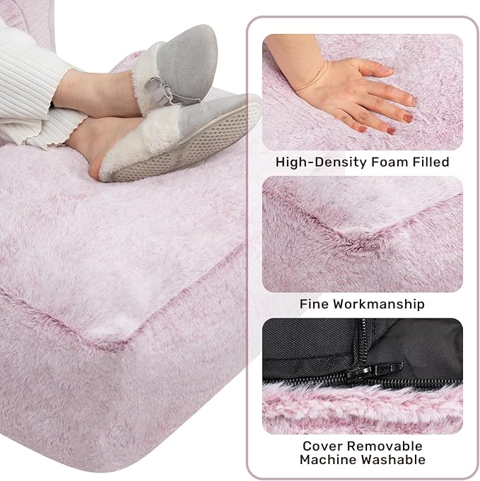 HollyHOME 15"(H) Bean Bag Ottoman Pouf, 6.6LB Memory Foam Filled Footstool for Sofa, Accent Stuffed Footrest Stool with Washable Cover, Single Footrest Stool for Living Room, Bedroom, Purple&Grey