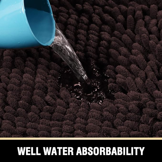 H.VERSAILTEX Bathroom Rugs Bath Mats for Bathroom Non Slip Luxury Chenille Bathroom Rugs Extra Soft Absorbent Shaggy Bathroom Mat Rugs Washable Fast Dry 2 Piece (Chocolate, 20" x 32"/17" x 24")