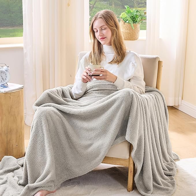 EMME Fluffy Soft Blanket Twin Size - 60"*80" Grey Soft Fluffy Warm Throw Blankets for Couch, Sofa, Chair, Bed, Camping, Picnic, Travel Lightweight Bed Blanket