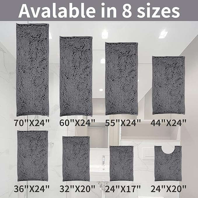 ZiYiJuan Bathroom Rugs, Super Absorbent Luxury Shaggy Chenille Bath Mats, Durable Dark Gray 17x24_20x32