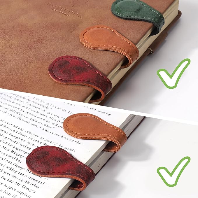 Palksky Magnetic Bookmarks, 3PCS Genuine Leather Bookmark Vintage Book Mark for Women Double-Sided Magnetic Page Markers Leather Page Clip Buckles Reading Supplies Gift