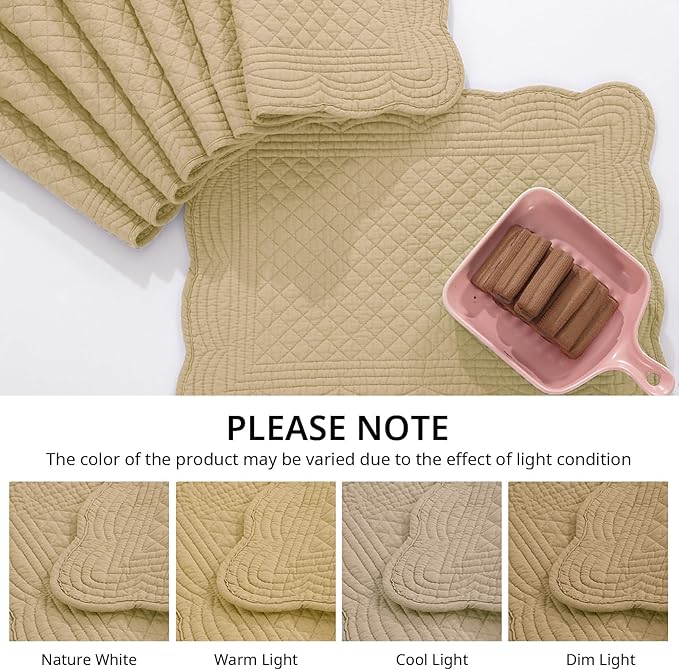 HOMBYS Quilted Placemats Set of 6 Washable-13x18 inches Rectangular Placemats for Kitchen Table-100% Cotton Fabric Rectangular Table Mats, (Dark Brown)