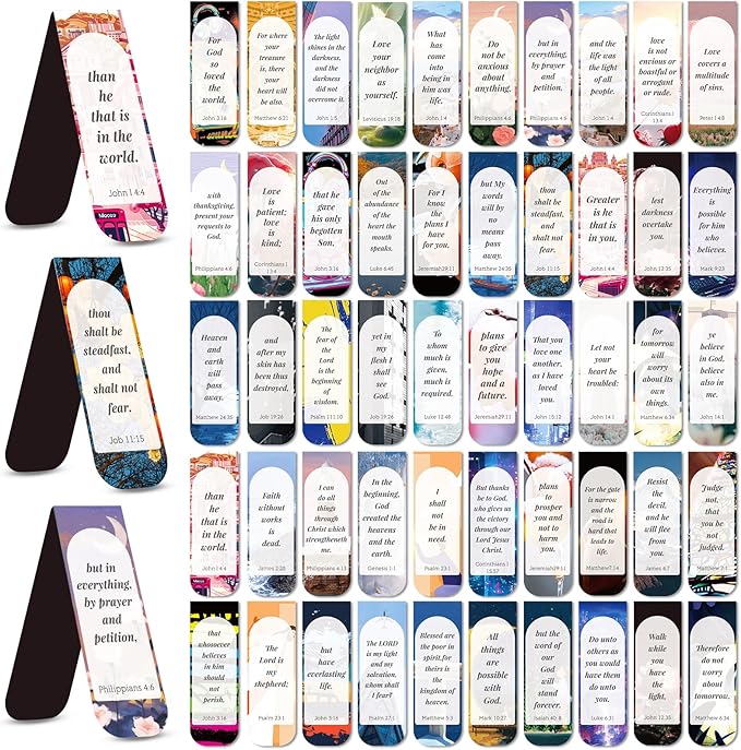 Bible Verse Magnetic Bookmarks, 50 Pcs Inspirational Scripture Christian Book Marks for Religious Prayer, Magnet Book Marker Clips Gifts for Kids Women Men Teacher Student Reading Lovers
