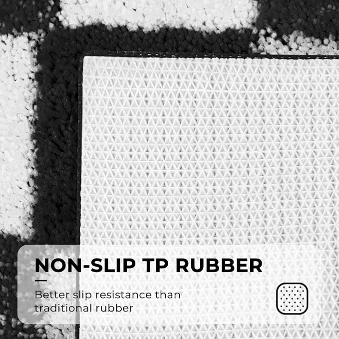 GRANNY SAYS Checkered Black Bathroom Rugs, 24" x 16", Non-Slip Bath Mats for Bathroom, Plush Shag Absorbent Microfiber Ultra Soft Bath Mat, Cute Washable Rug for Tub, Shower, Bedroom