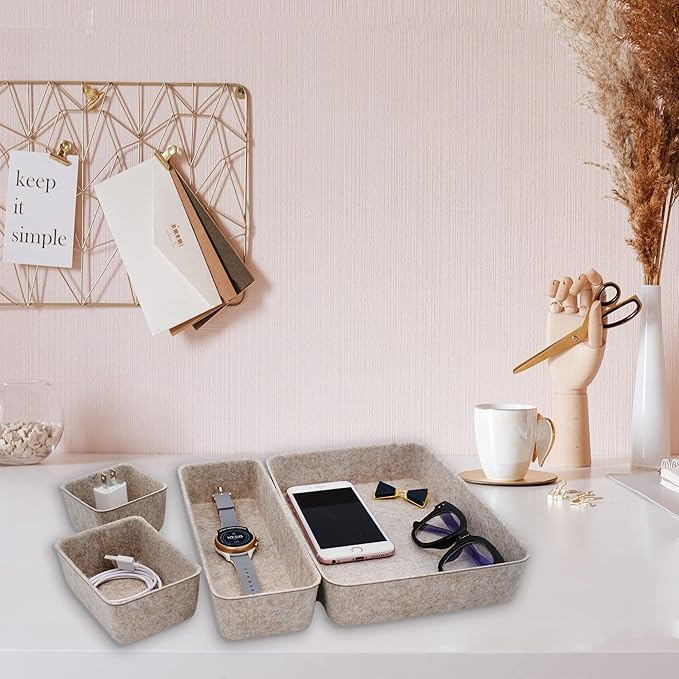 Welaxy 8-piece Nordic Beige desk drawer organizer tray office suppliers pens decluttering aesthetic wabi-sabi Scandinavian-chic storage bin hygge sleek minimalist back to school (Oatmeal)