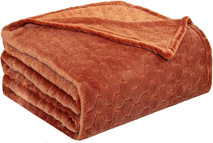 TOONOW Fleece Blanket Textured Fuzzy Plush Throw Blanket Twin Size 60" x 80", Super Soft Fluffy Bed Blanket Geometric Pattern Comfy Microfiber Flannel Blankets for Couch, Bed, Sofa, Carnelian