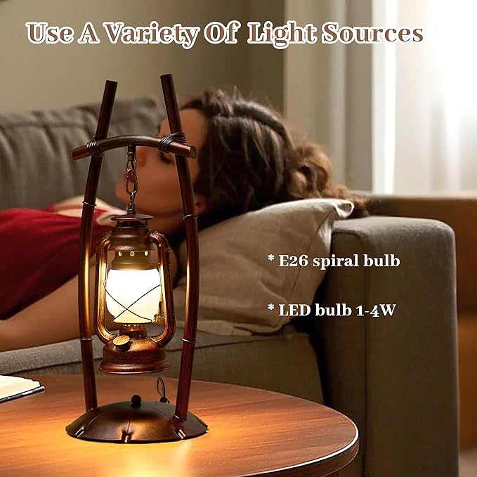 Vintage Table Lamp Bronze Antique Desk Lamp for Farmhouse Nightstand Table Lamp Bulb Included for Office,Living Room (Red Brown Elen Shade, 23×8.6'')