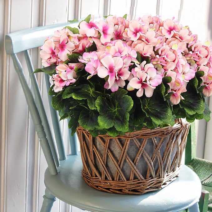2 Pcs Artificial Geraniums for Outdoor Silk Geranium Flowers Purple Pink Artificial Geranium Bush Faux Flowers Geraniums Branch for Garden Patio Cemetary Vase Table Centerpiece Indoor Decor