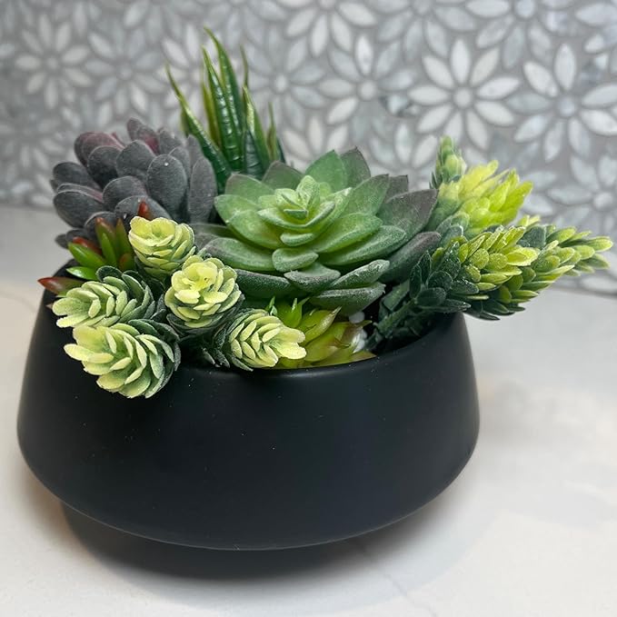 Admired by Nature Set of 6.5" & 9.5" Ceramic Flower Planters, Ceramic Pot Planter, Plant Pots Indoor Ceramic, Houseplant Ceramic Pot, Decorative Planter for Indoor Succulent Plant Home Décor, Black