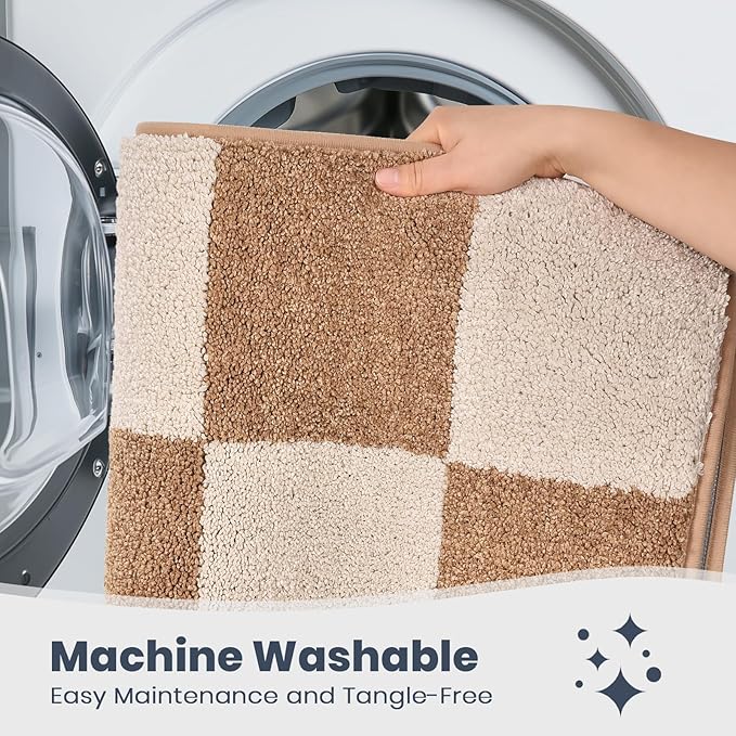 PURRUGS Bathroom Rug Non-Slip Machine Washable 20" x 30", Super Absorbent and Quick-Dry Bath Mat, Extra Soft and Plush Bath Rug for Shower, Bathtub and Sink, Beige & Grayish Brown