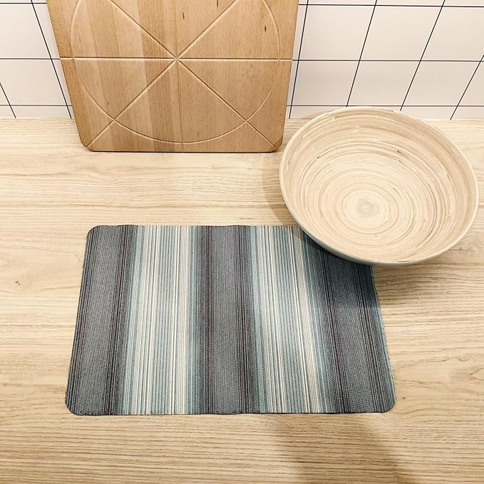 Green Stripes Table Cloth Set - Placemats Set of 4 & 6, Washable Textile Mats 12"x18"