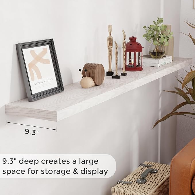 Brich Floating Shelves 72 Inch Long, 9.3" Deep Shelves Wall Mounted, 72"x9.3" Fireplace Mantel, Deep Storage Shelves for Home & Office, Rustic Large TV Stand - 9.3" D x 72" W x 1.5" H, 1 Pack