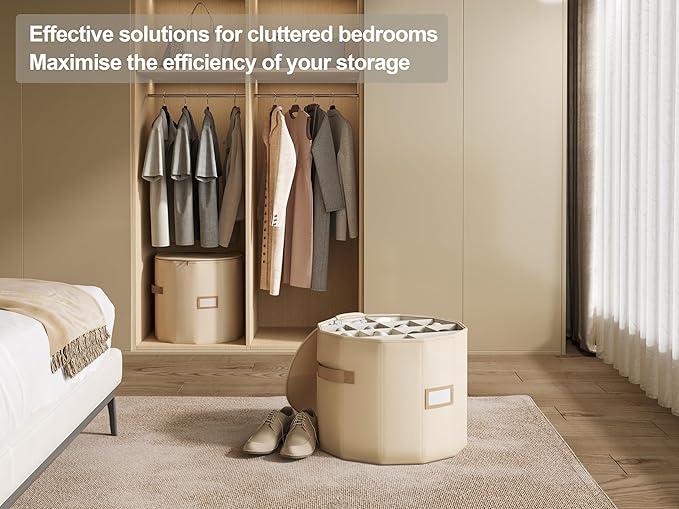 Vailando Shoe Organizer for Closet - Cylindrical Shoe Storage Organizer with Removable Dividers, Rectangular Compartment, Foldable, Beige, 1-Pack