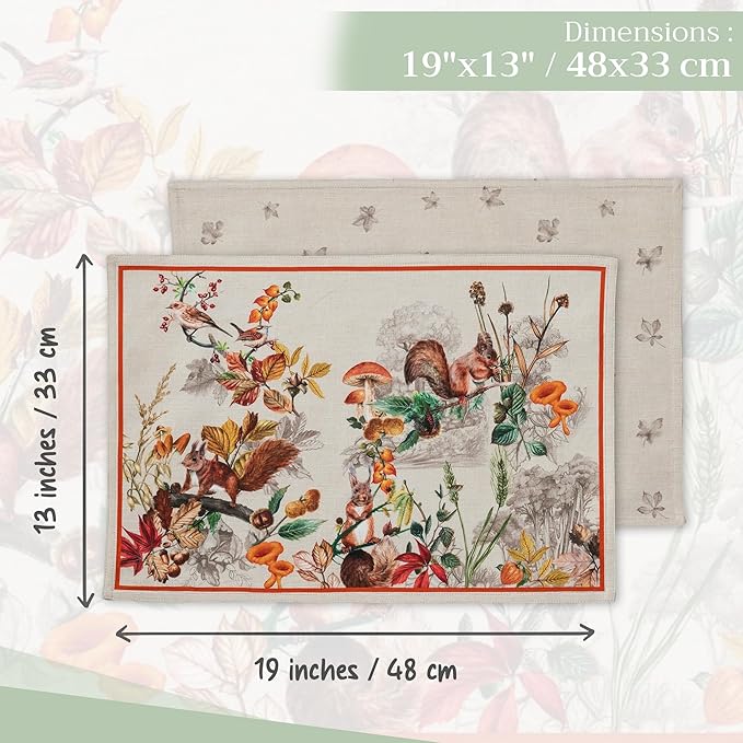 Maison d' Hermine Placemats Set of 4 100% Cotton Washable Cloth Place Mats, Reusable Table Mats for Kitchen Dining Decoration, Party, Wedding, Restaurant (Recolte, 13" x 19")