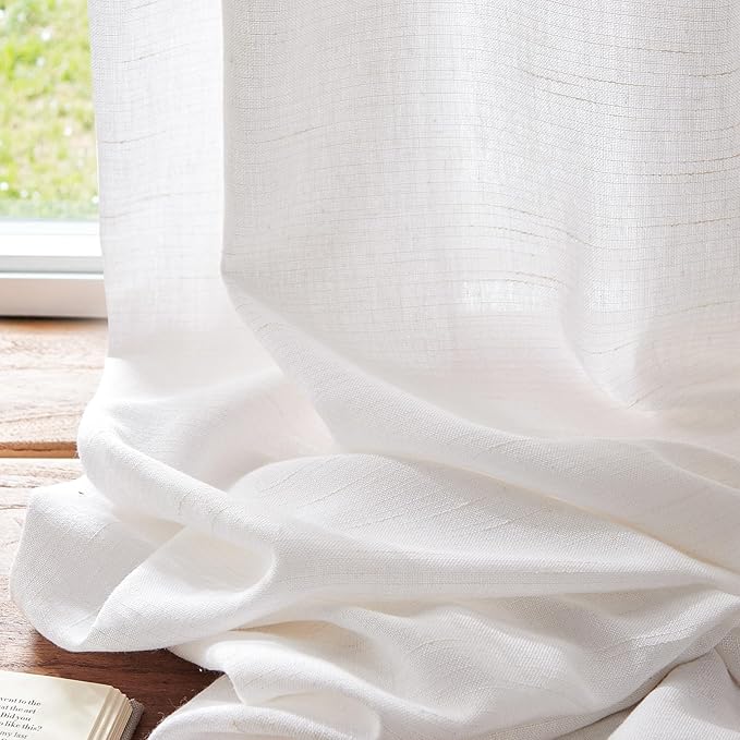 jinchan Linen Blend Curtain 96 inch Length 1 Panel for Sliding Door, Light Filtering 100 inch Extra Wide Farmhouse Drape with Rod Pocket Back Tab(100W x 96L, Off White)