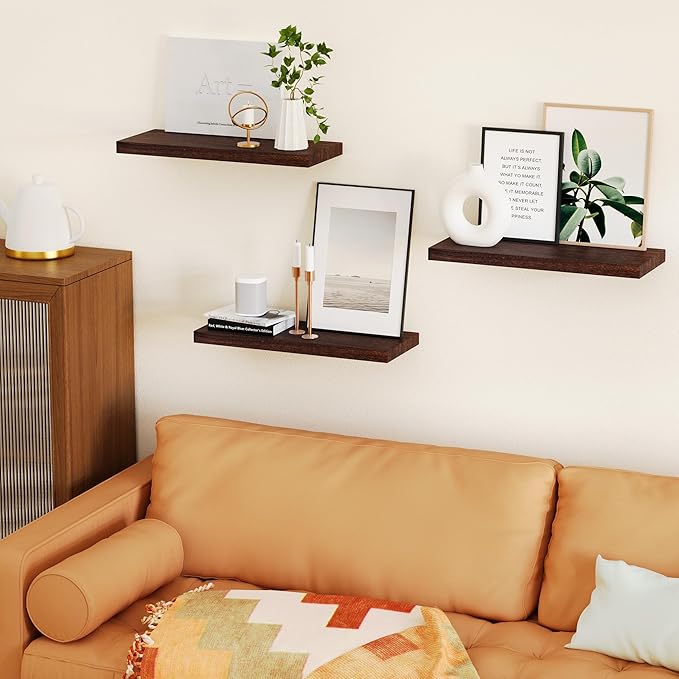 3 Packs Floating Shelves for Wall Storage Rustic Farmhouse Antique Vintage Retro Primitive Cottage Magnolia Southwest Western Fall Home Decor Mounted Living Room Bedroom Dorm Hanging Shelf Brown