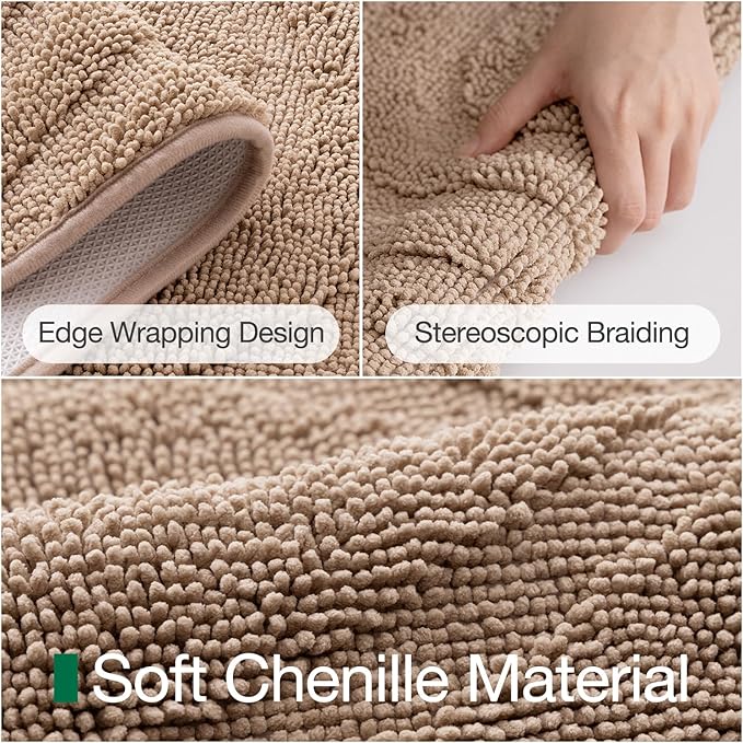 LUMI Chenille Bathroom Rugs, 24"x36" Extra Soft Non Slip Absorbent Bath Rugs, Washable Bath Mats for Bathroom Floor Tub and Shower, Beige