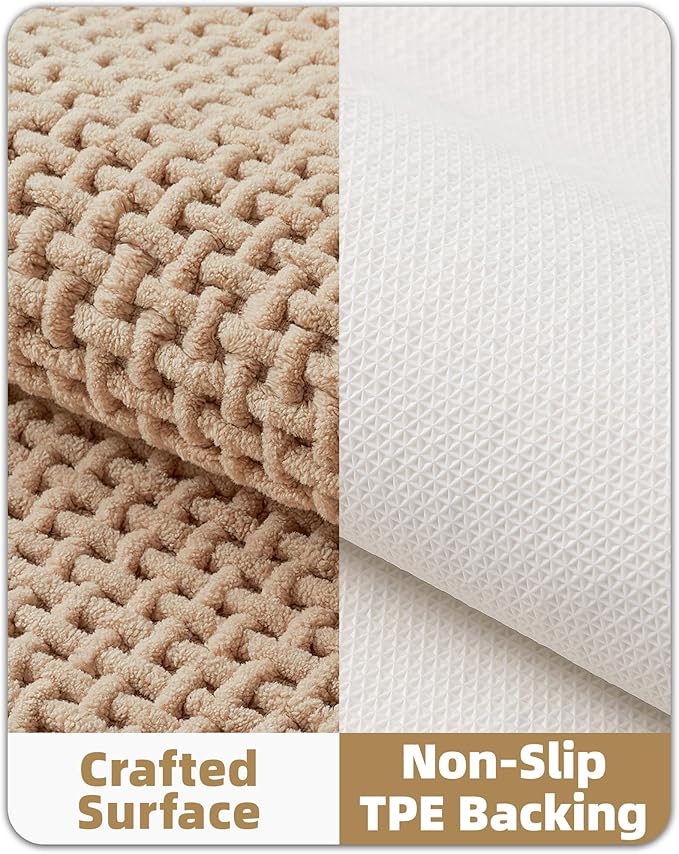 Color&Geometry Chenille Pile Small Bathroom Rugs Upgraded Denser, 16"x24" Non Slip Absorbent Beige Bath Mats for Bathroom Thin Fit Under Door, Washable Quick Dry