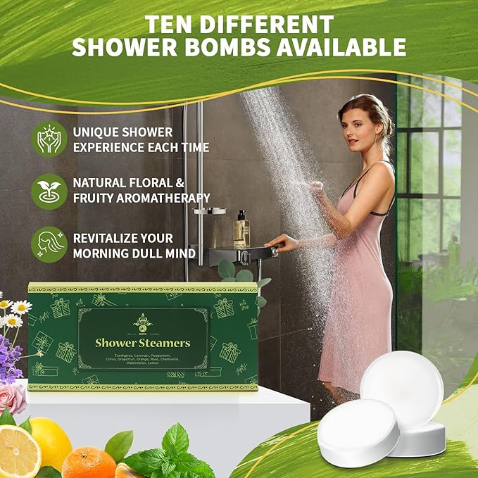 Shower Steamers Aromatherapy, Birthday Gifts for Women Men, Self Care Set for Friends, 10 Different Shower Bombs with Fruity Floral Fragrances, Mother's Day Gift,Home Spa Essentials