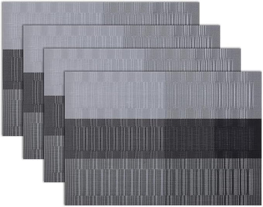 Winknowl Placemats, Set of 4 Heat Resistant Stain Resistant Non-Slip Woven Vinyl Insulation Placemats, Washable Durable Elegant Table Mats for Dining (Black)