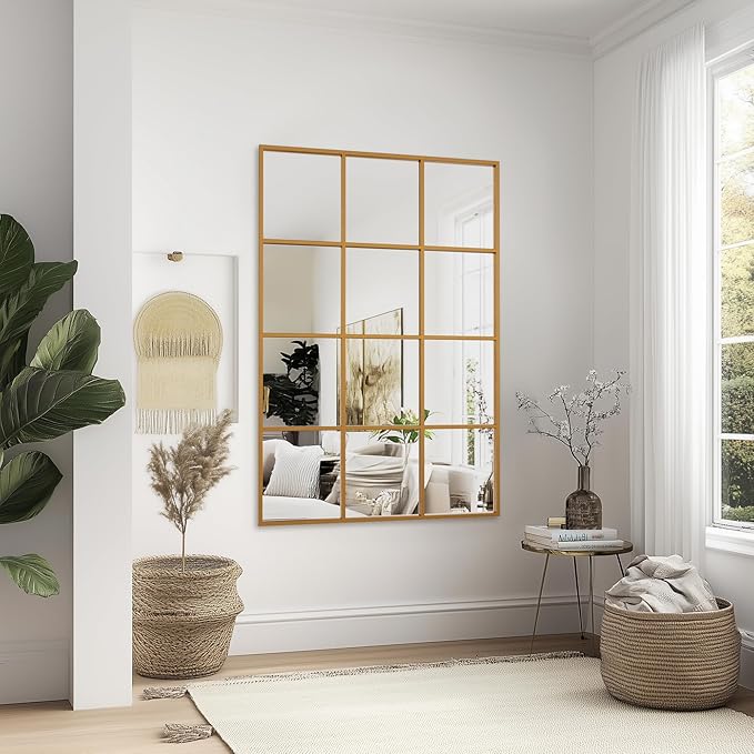 Antok Decorative Mirrors for Wall Decor, 24" x 36" Decorative Wall Mirror Black Window Mirrors Wall Mounted Decorative Mirror for Living Room Dining Room Hallway Entryway,Bronze,Retro Rect Style