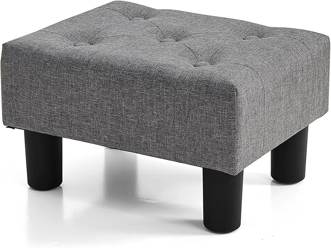 BRIAN & DANY Small Foot Stool, Linen Foot Stools with Legs, Stable Small Footstool for Living Room, Grey
